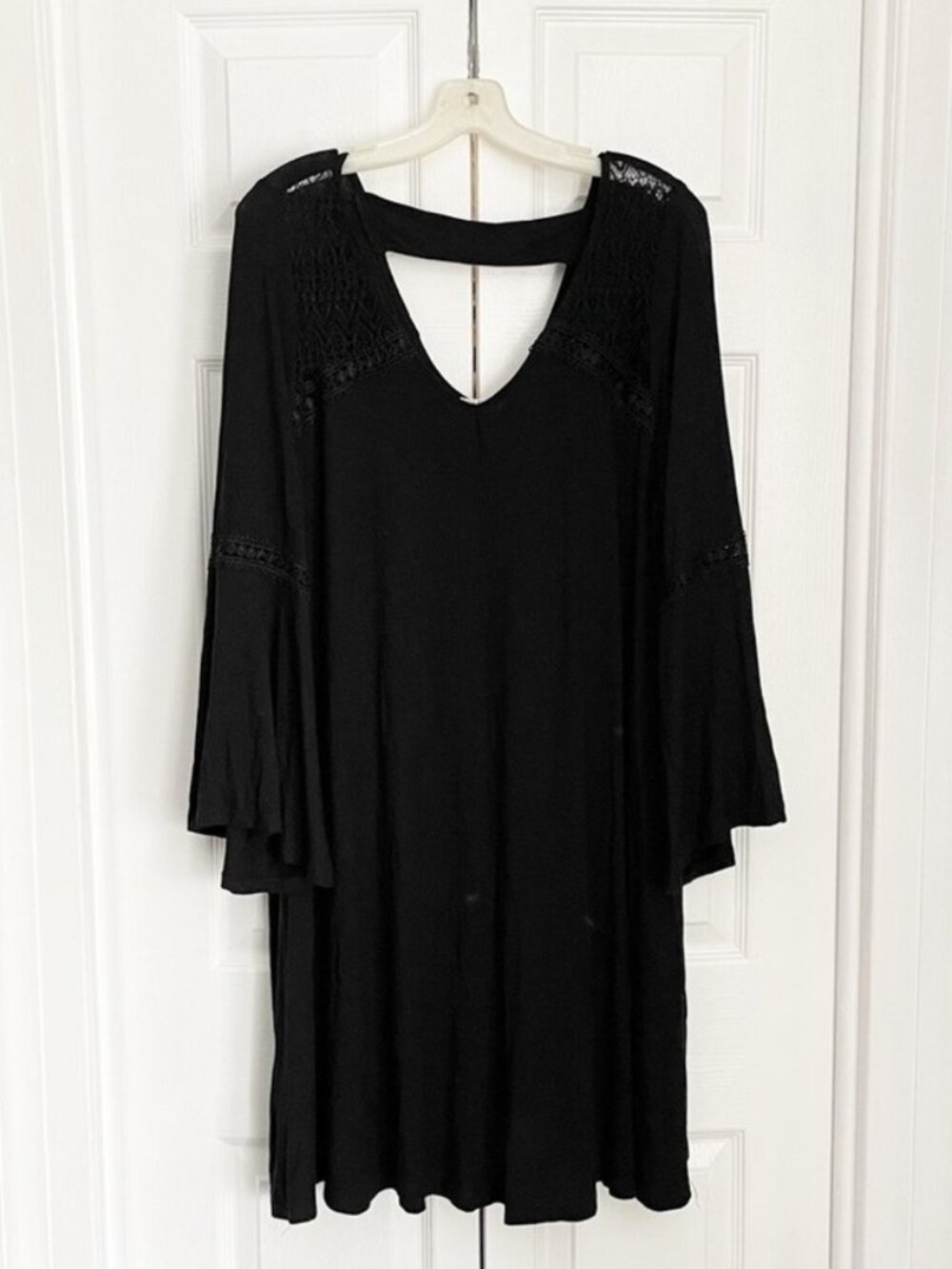 Black crochet bell sleeve dress